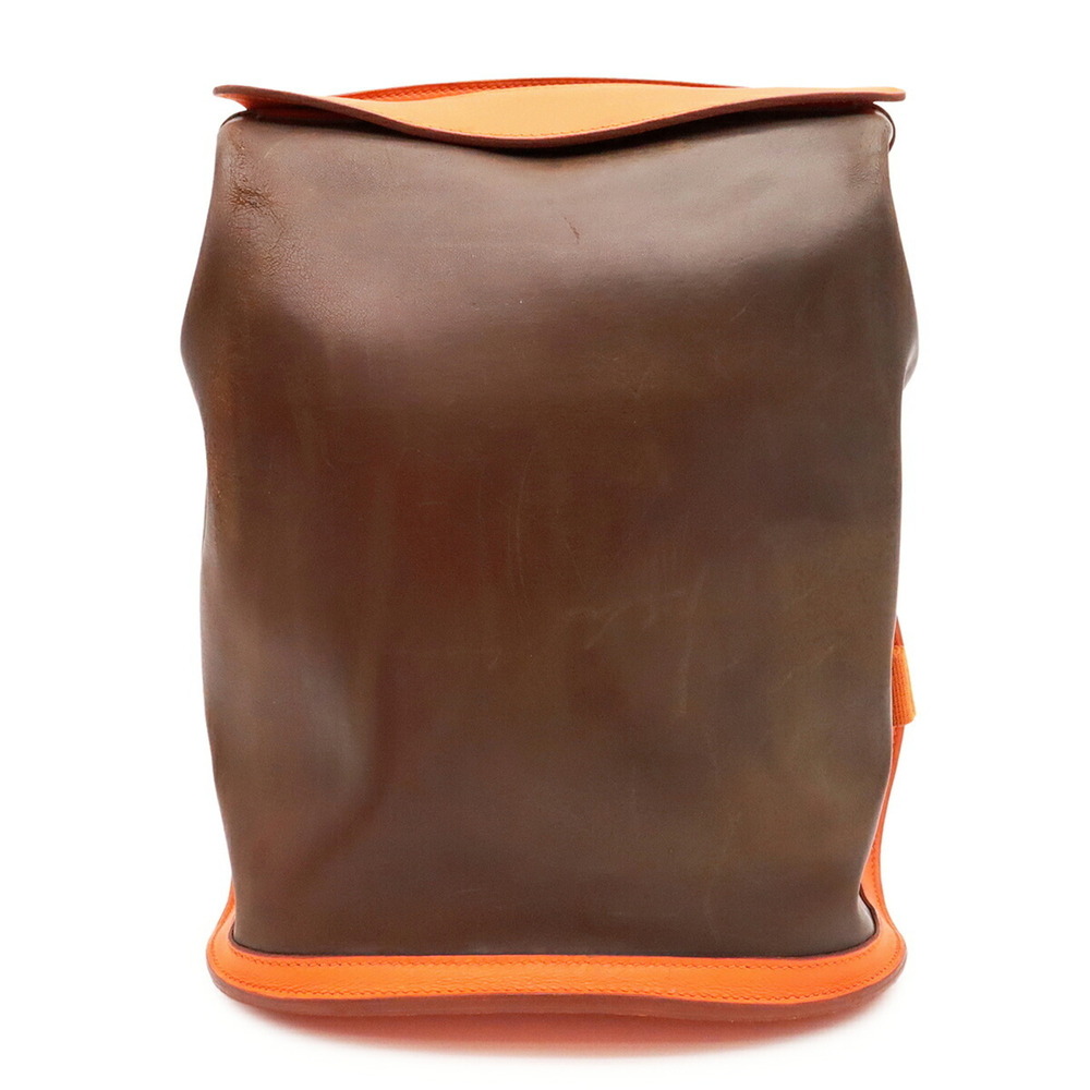HERMES Sherpa PM Backpack, Amazonia Leather, Orange/Dark Brown, □C Stamp